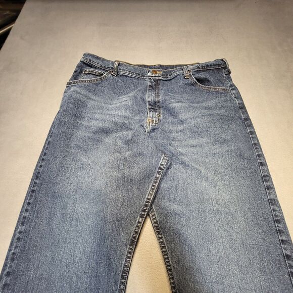 Wrangler Jeans Mens 38x29 Blue Denim Straight Leg Distressed Stretch - Picture 2 of 9